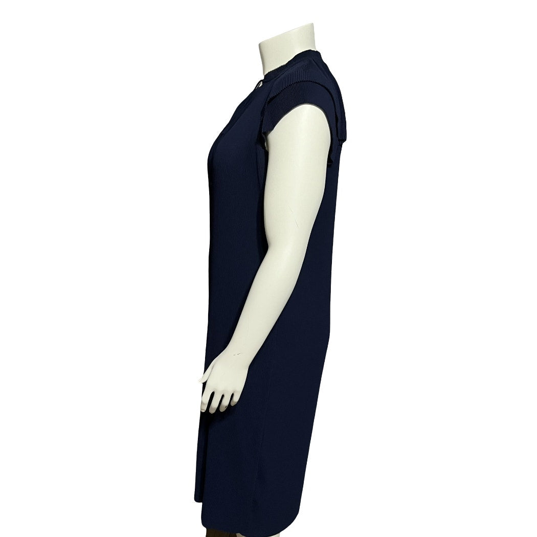 J. McLaughlin Navy Accordion Pleated Flutter Sleeve Midi Dress Sz-Medium