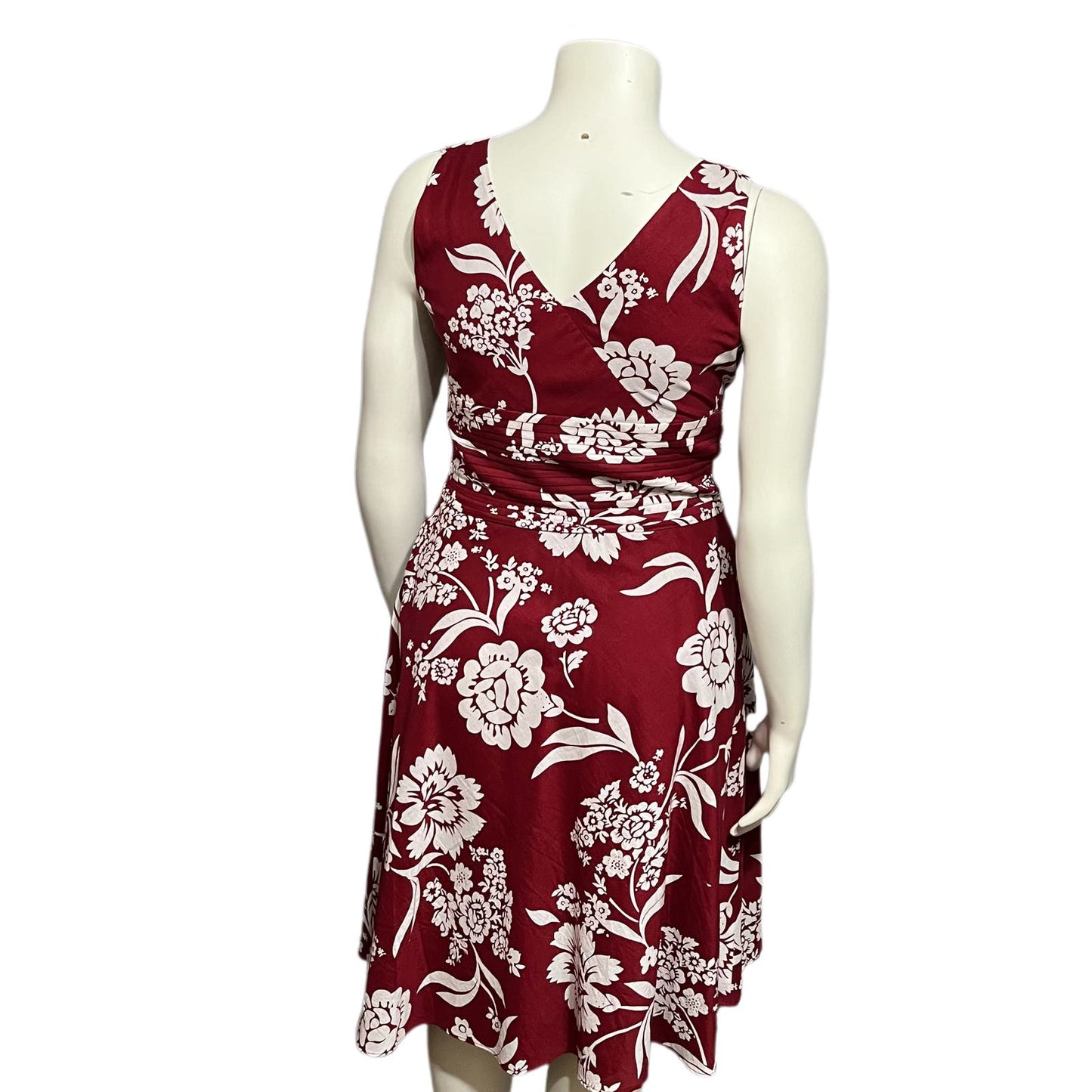 Ann Taylor Maroon 100% Cotton Hawaiian Floral Print Dress Sz-10