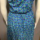 Vintage Floral Cherry Print Blue 100% Cotton Flare Dress Sz-Large