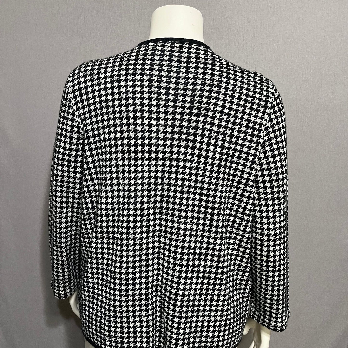 Josephine Chaus Black Houndstooth Open Front Cardigan Sz-Large