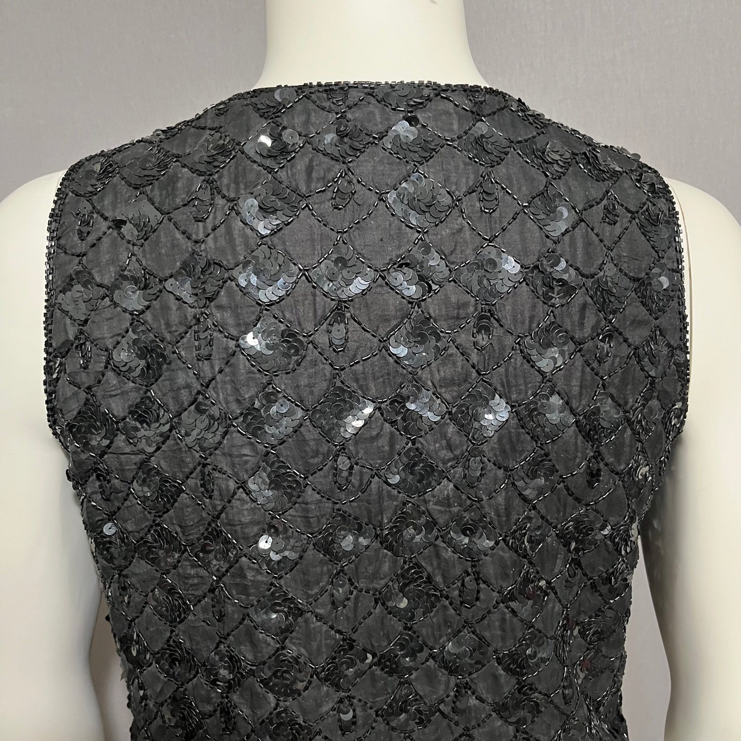 Vintage Sweet Sue Black Allover Sequin Beaded 100% Silk Vest Sz-Medium