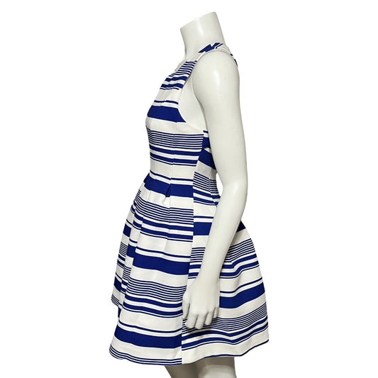 J.O.A. Blue Striped Bell Shaped Pleated Cutout Dress Sz-Small