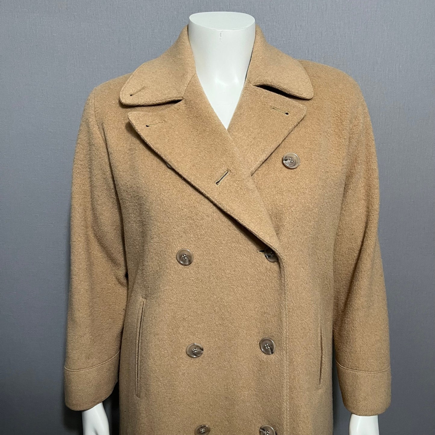 Calvin Klein Camel Hair Wool Double Breasted Tan Coat Sz-6 (Large)