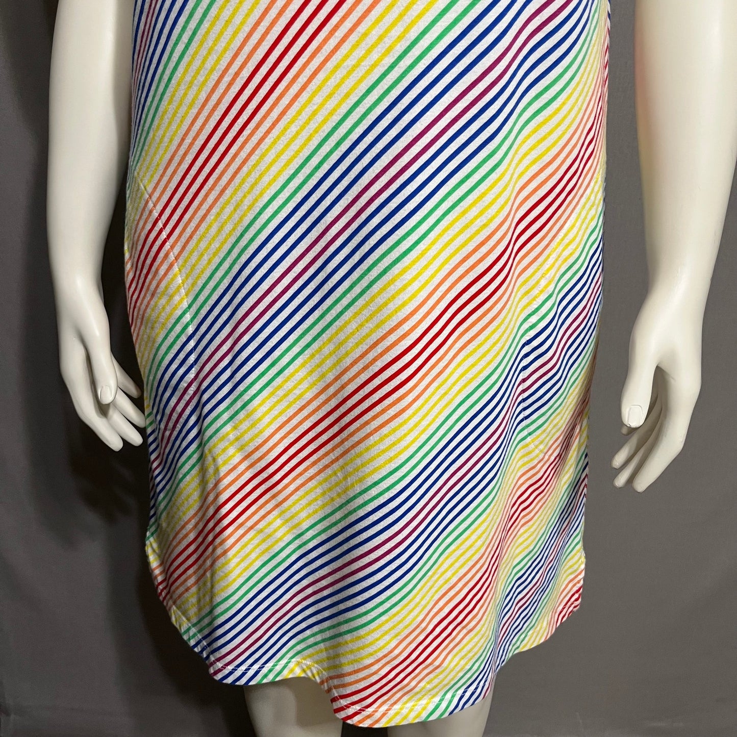 Lands End Rainbow 100% Cotton Striped Knit Sleeveless Dress Sz-Medium