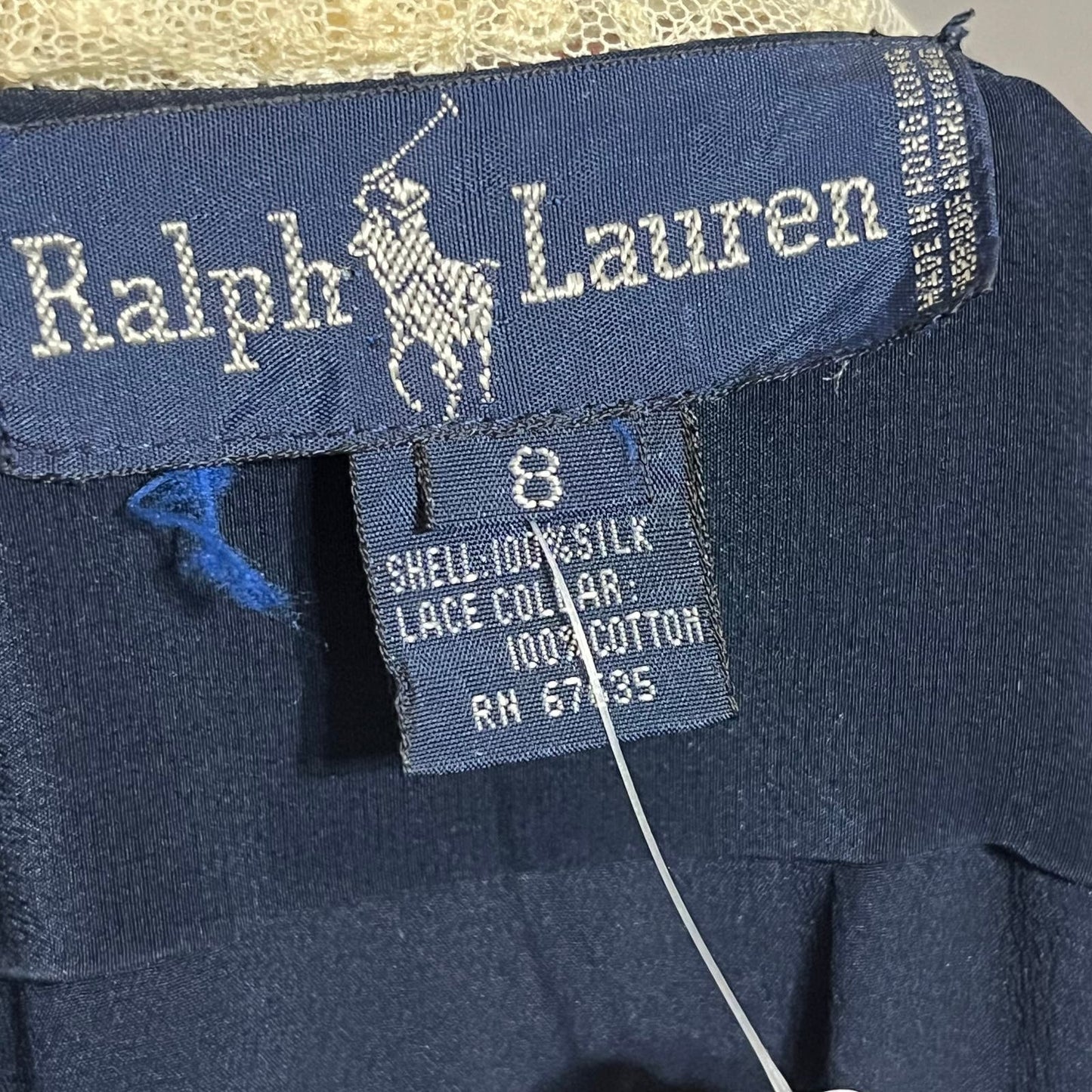 Ralph Lauren 100% Silk Cotton Collar Long Sleeve Pleated Sz-8