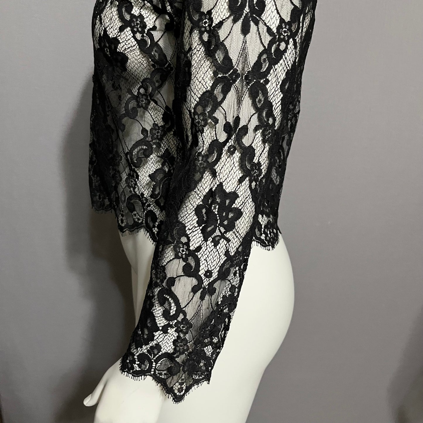 Katherine Harestad Black Allover Lace Collared Blouse Sz-Medium/Large