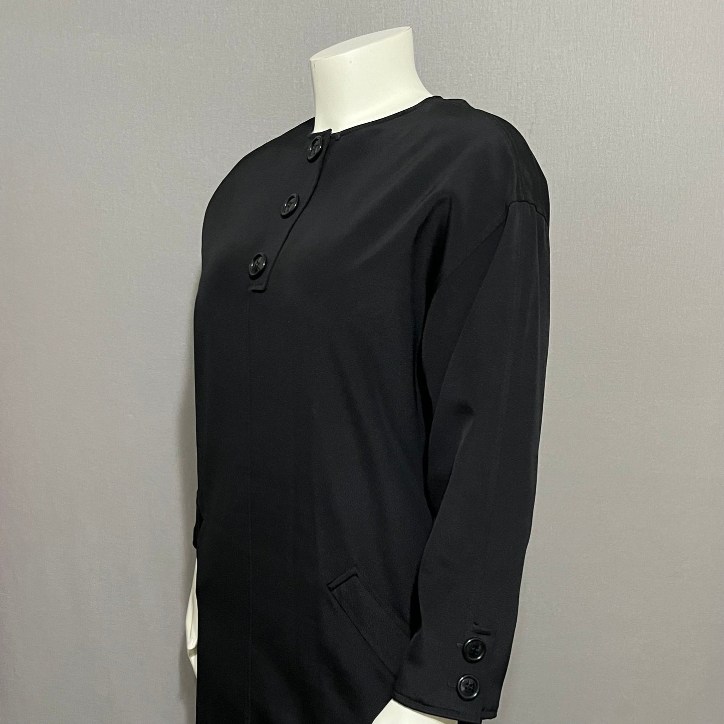 Vintage Black 100% Silk Pullover W-Pockets Shift Dress Sz-10 Medium