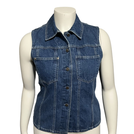 Eddie Bauer Blue Denim 100% Cotton Sleeveless Vest Sz-Medium