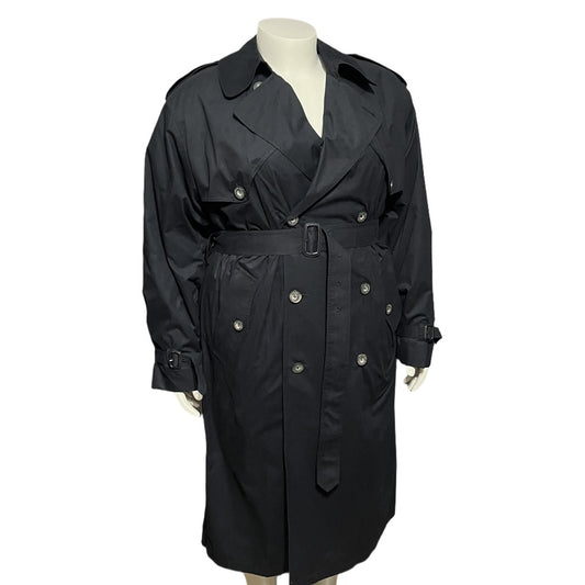 London Fog Dark Navy Double Breasted Unisex Trench Coat Sz-40 R Lg/XL