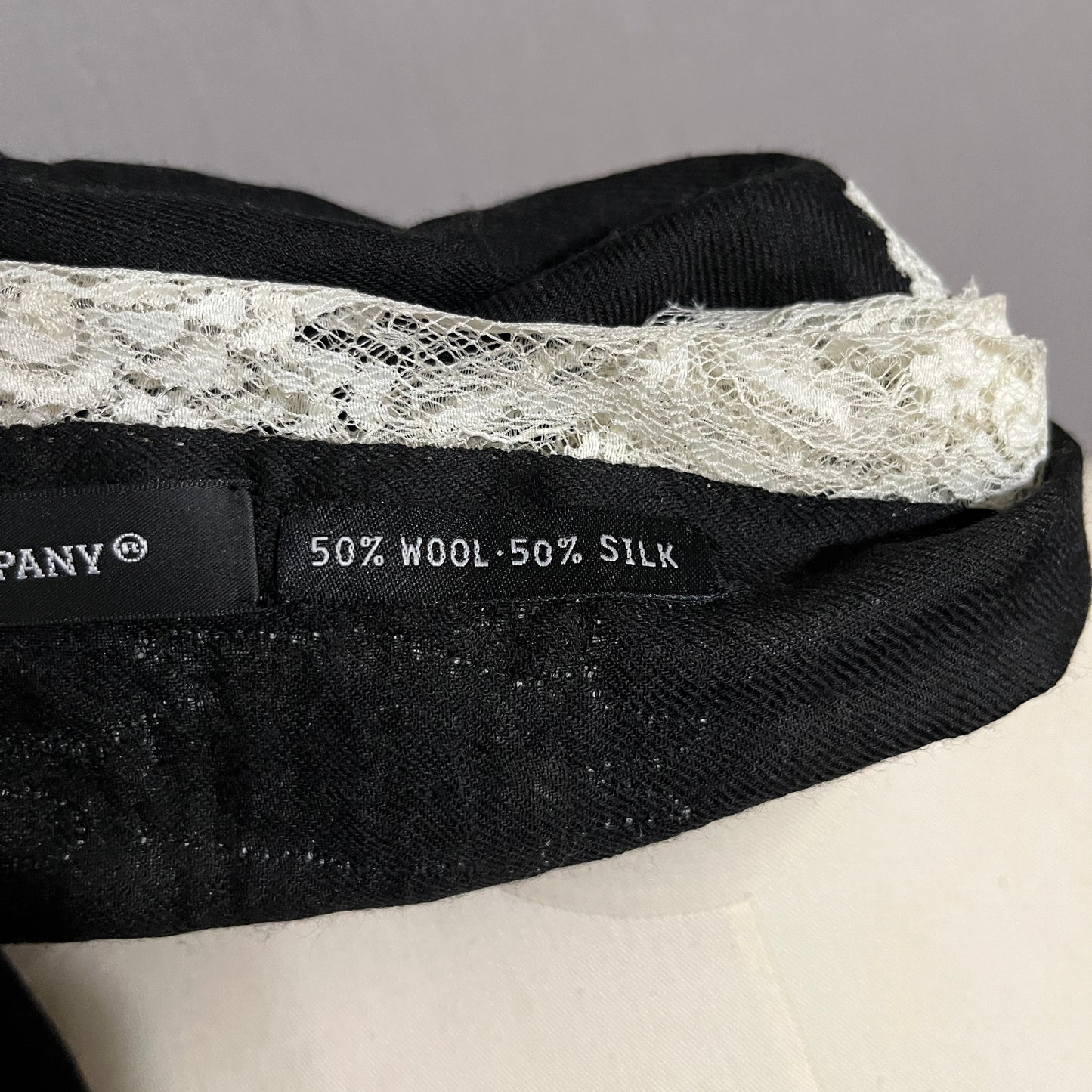 Clever Carriage Company Black and White Lace Wool Silk Scarf