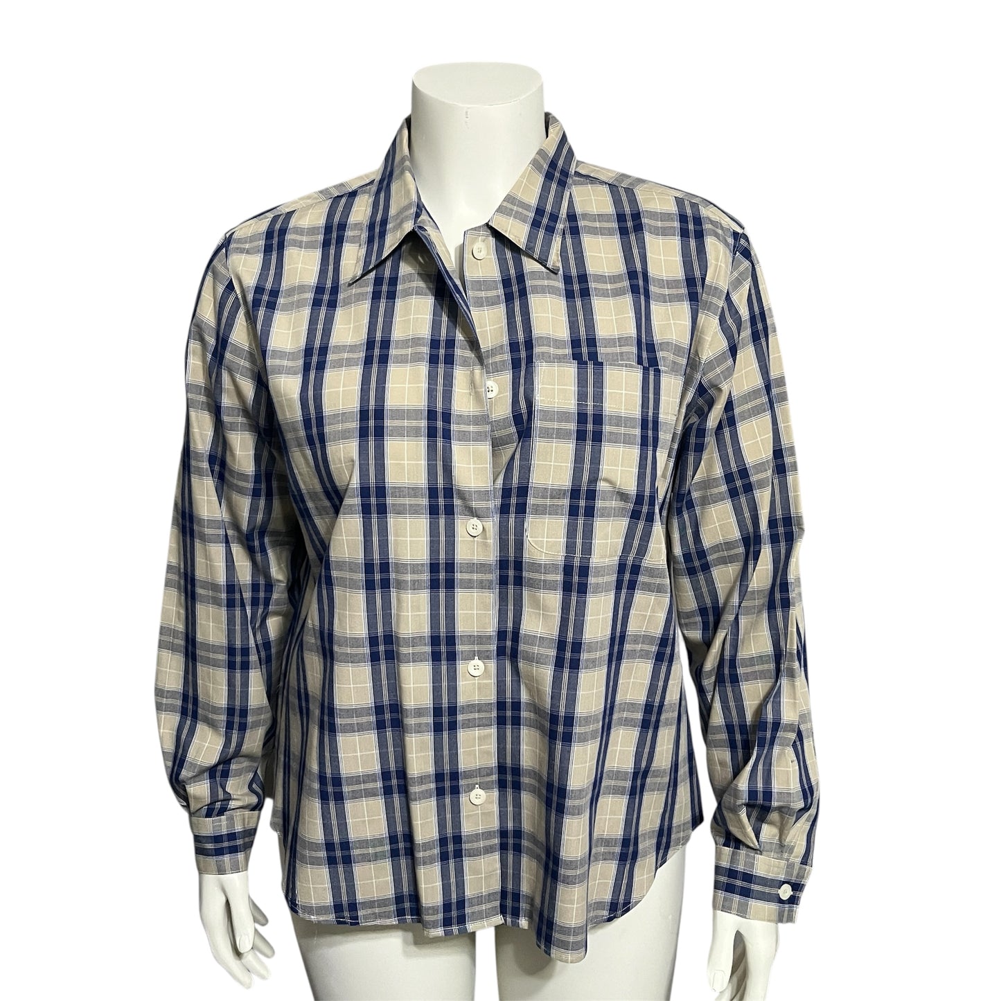 Lizsport Blue and Cream Plaid Shirt Sz-Large