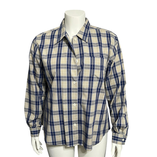 Lizsport Blue and Cream Plaid Shirt Sz-Large