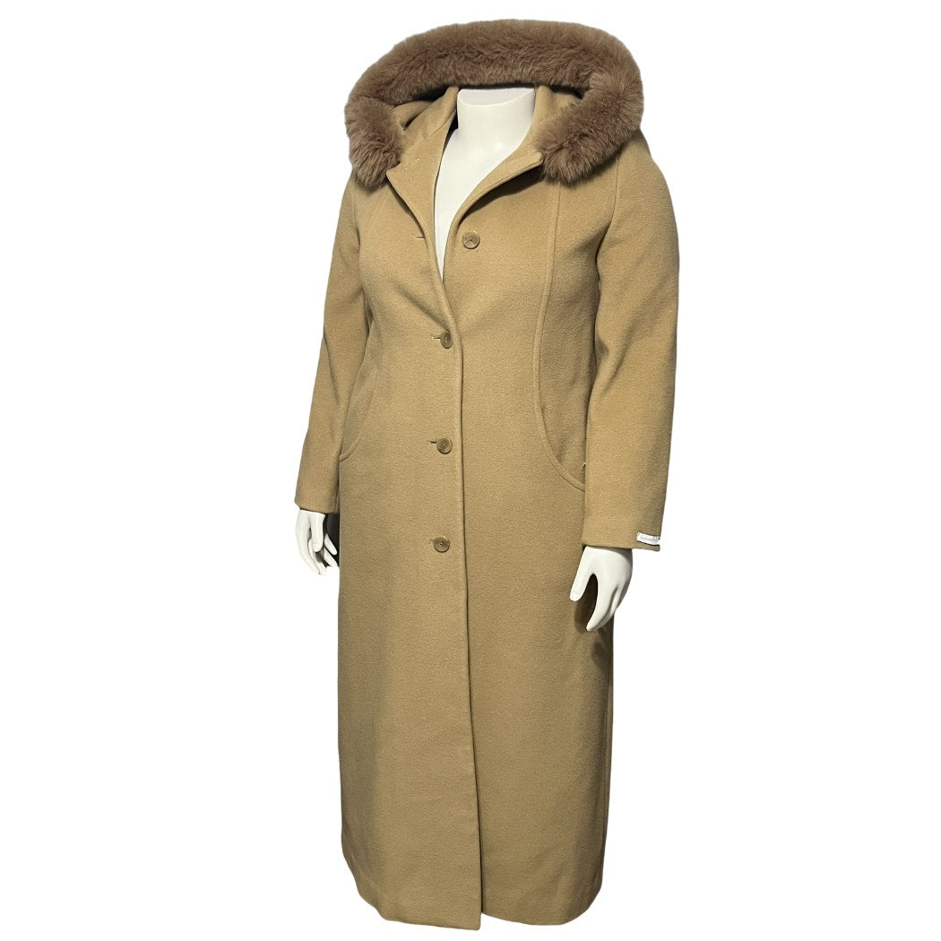 Liz Claiborne Camel Wool Cashmere Blend With Hood Longline Winter Coat Sz-12