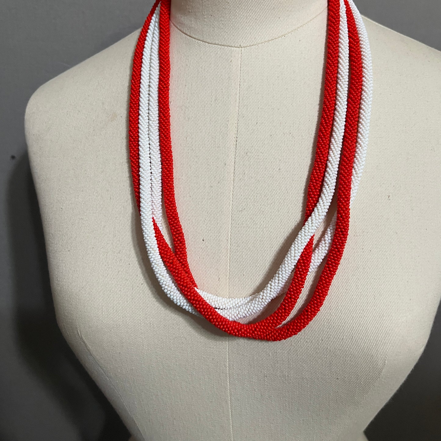 Red & White Beaded Necklace Set