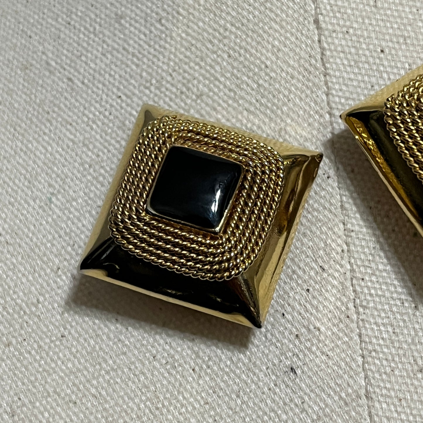 Vintage Square Gold and Black Made In Italy Clip On Earrings