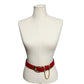 Vintage Tarox Made In Italy Red Leather Gold Buckle With Chain Belt Sz-Sm/Med