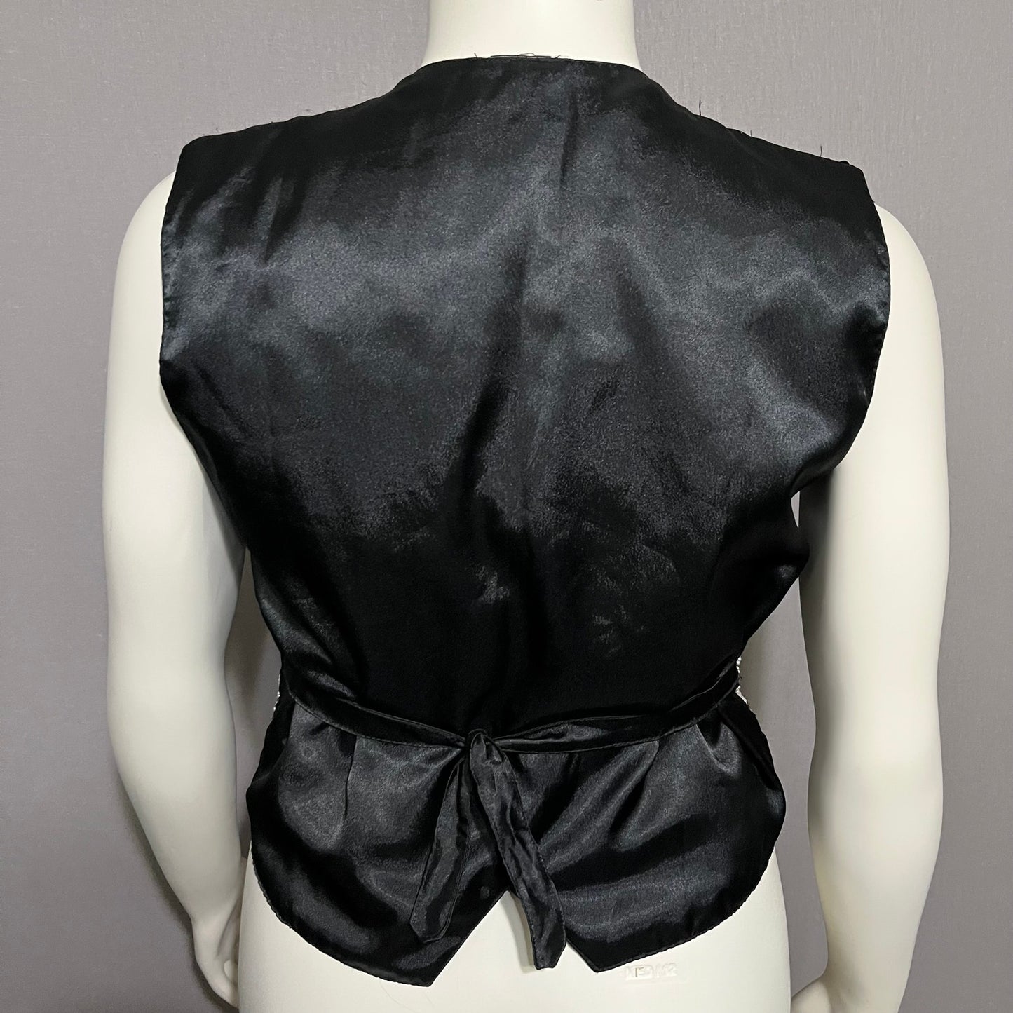 Theo Beaded Gold Black Sequin Square Print Vest Sz-Medium