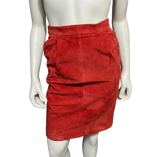 Toffs Red Suede Leather Pencil Skirt Sz-4