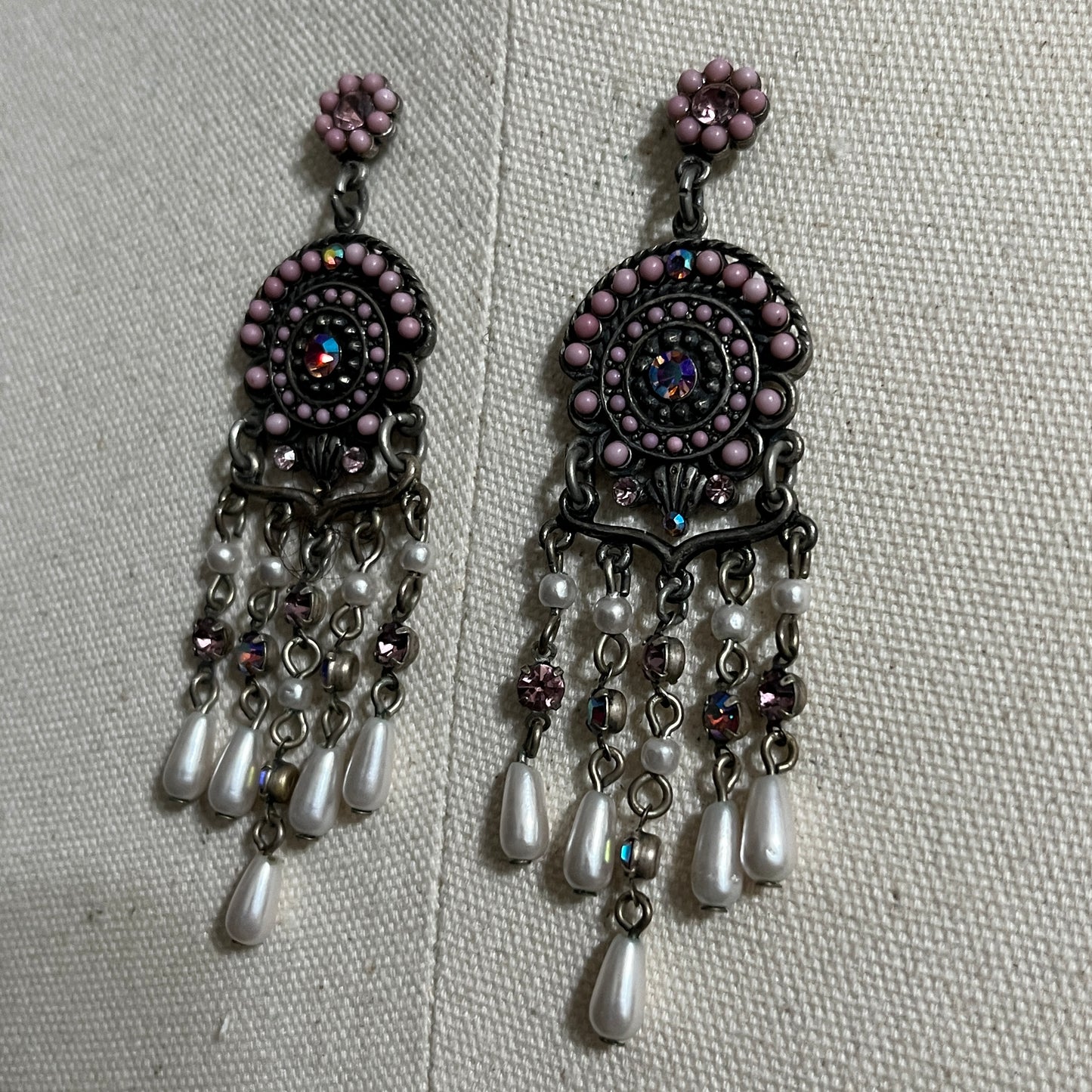 Boho Pink and Silver Chandelier Earrings