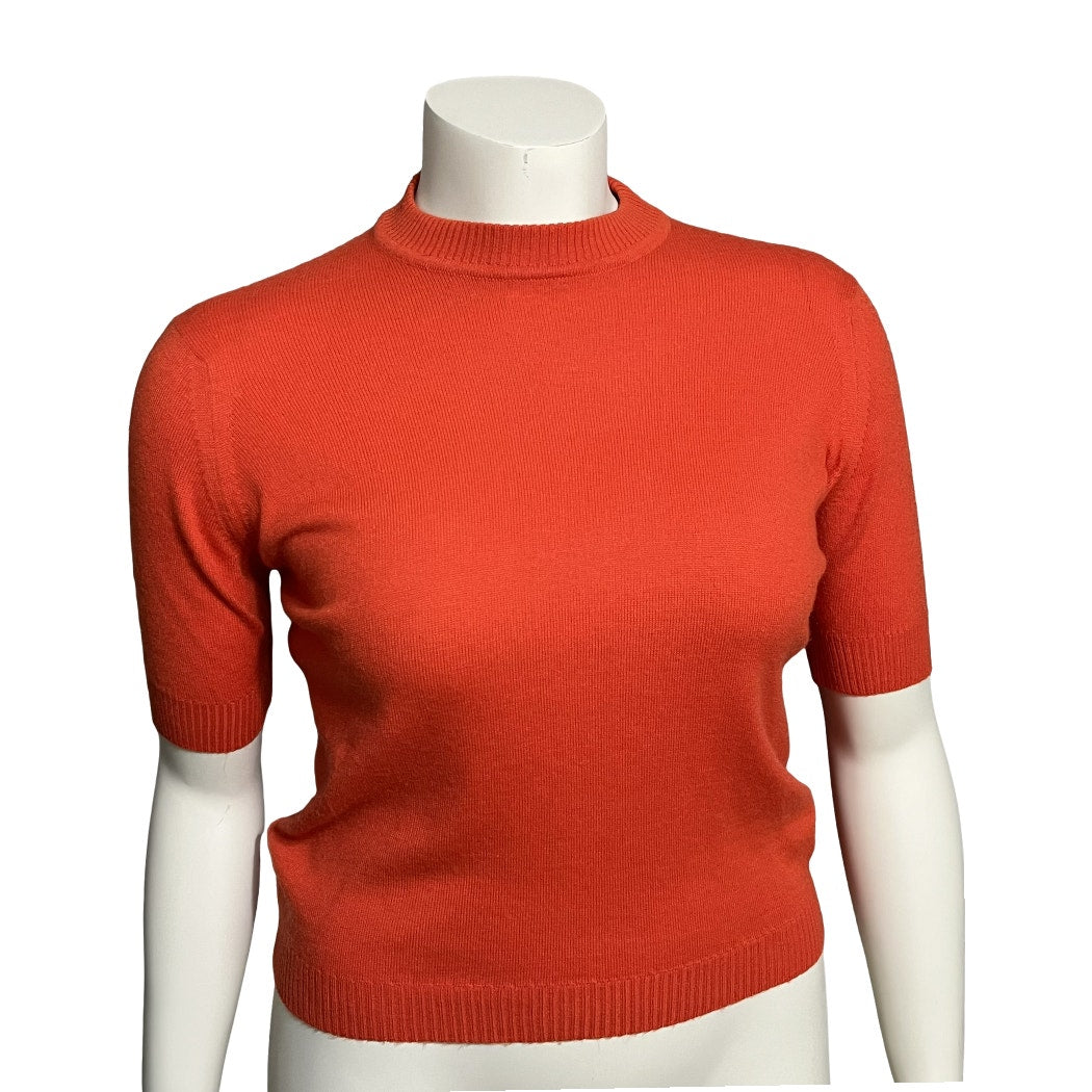 Vintage Rodier Paris Orange Mock Neck Short Sleeve Sweater Sz-Sm/Med