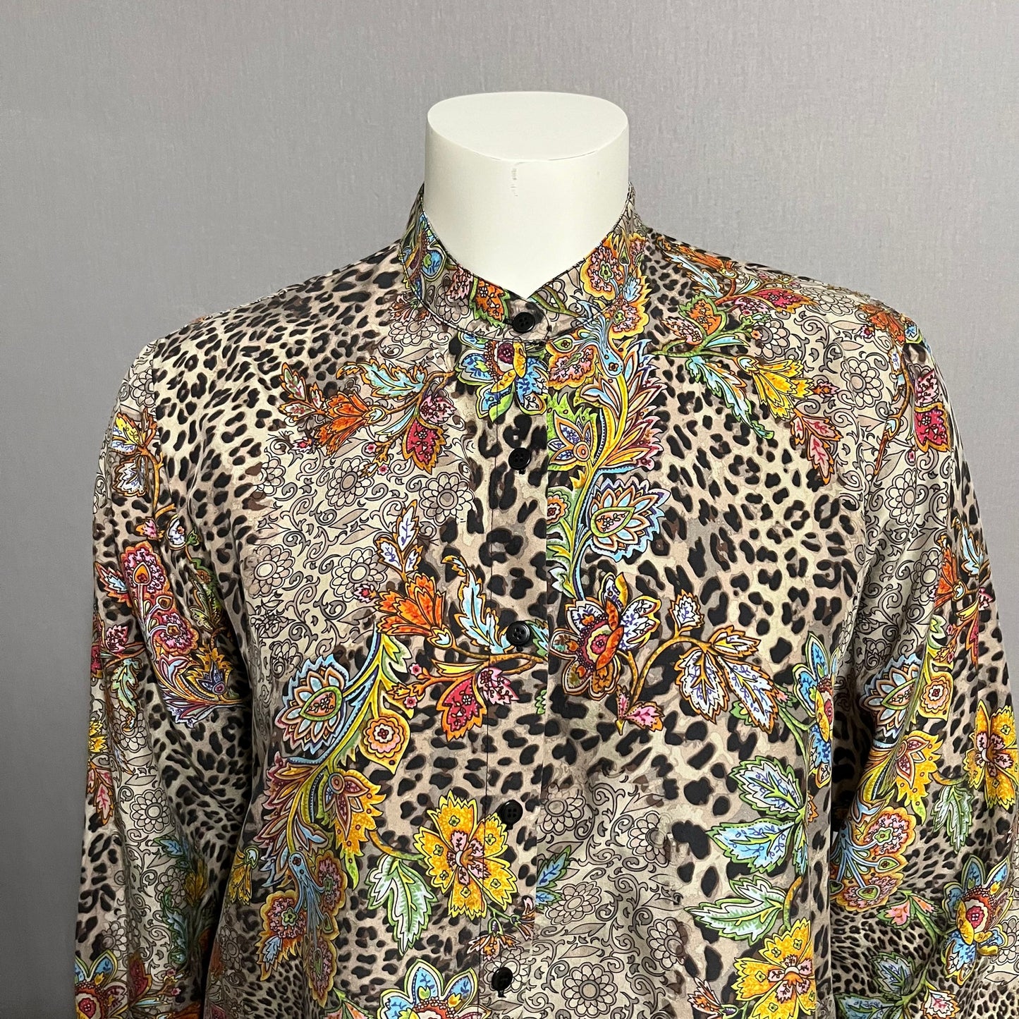 Go Silk Floral Animal Print Tunic Art To Wear Blouse Sz-Large