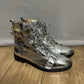 Schutz Silver Metallic Combat Ankle Boots Sz-8