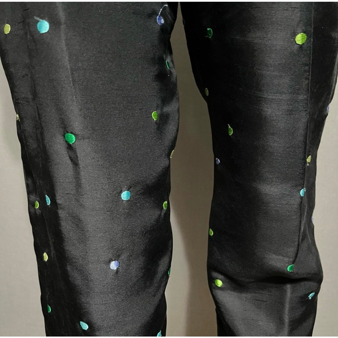 S.L.B Black 100% Silk Multicolored Dots Dress Pants Sz-8P