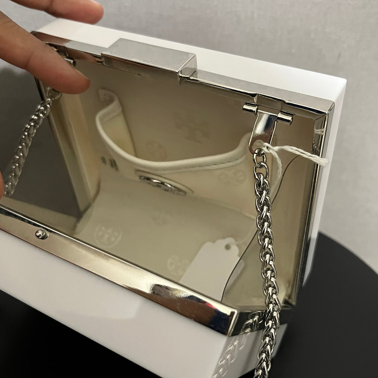 Tory Burch White Acrylic Silver Chain Evening Bag