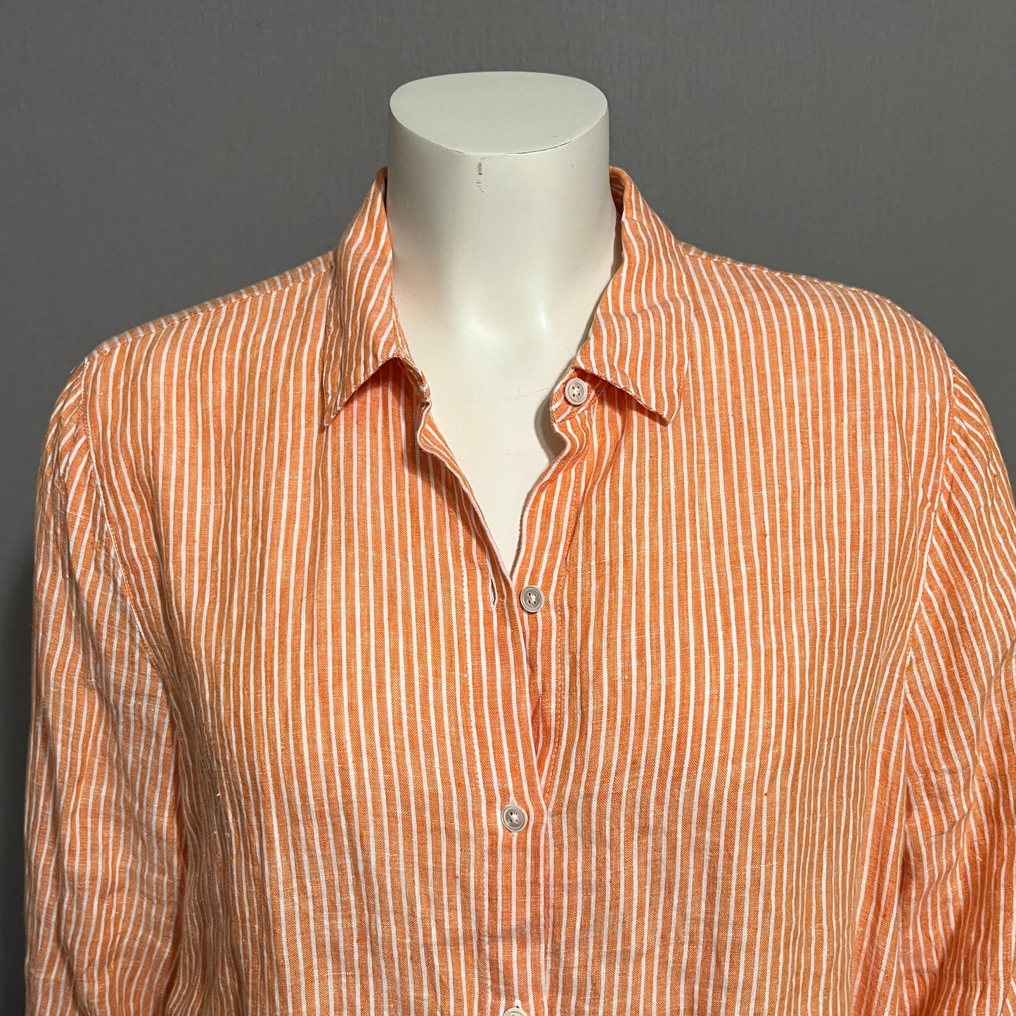 J. Jill Tangerine and White Linen Striped Shirt Top Sz-XL