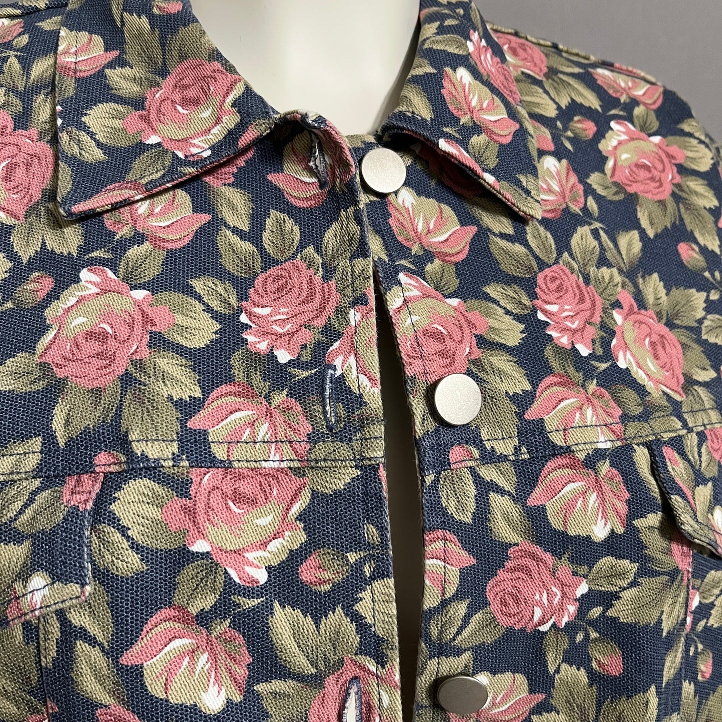 Denim & Co Women’s Floral Pink Denim Jacket Sz-Large