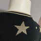 Vintage Holiday Black Cardigan with Gold Star Pattern