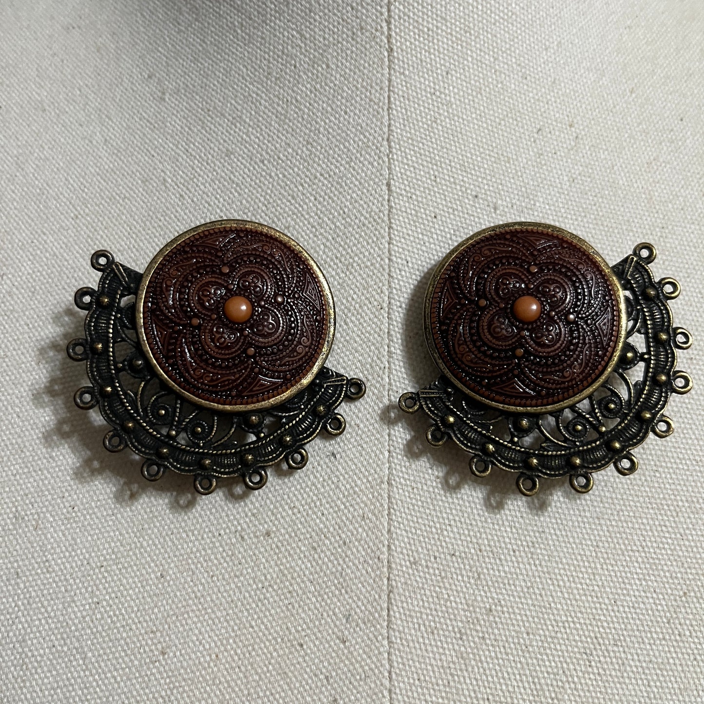 Artsy Brown and Gold Oversized Clip On Earrings