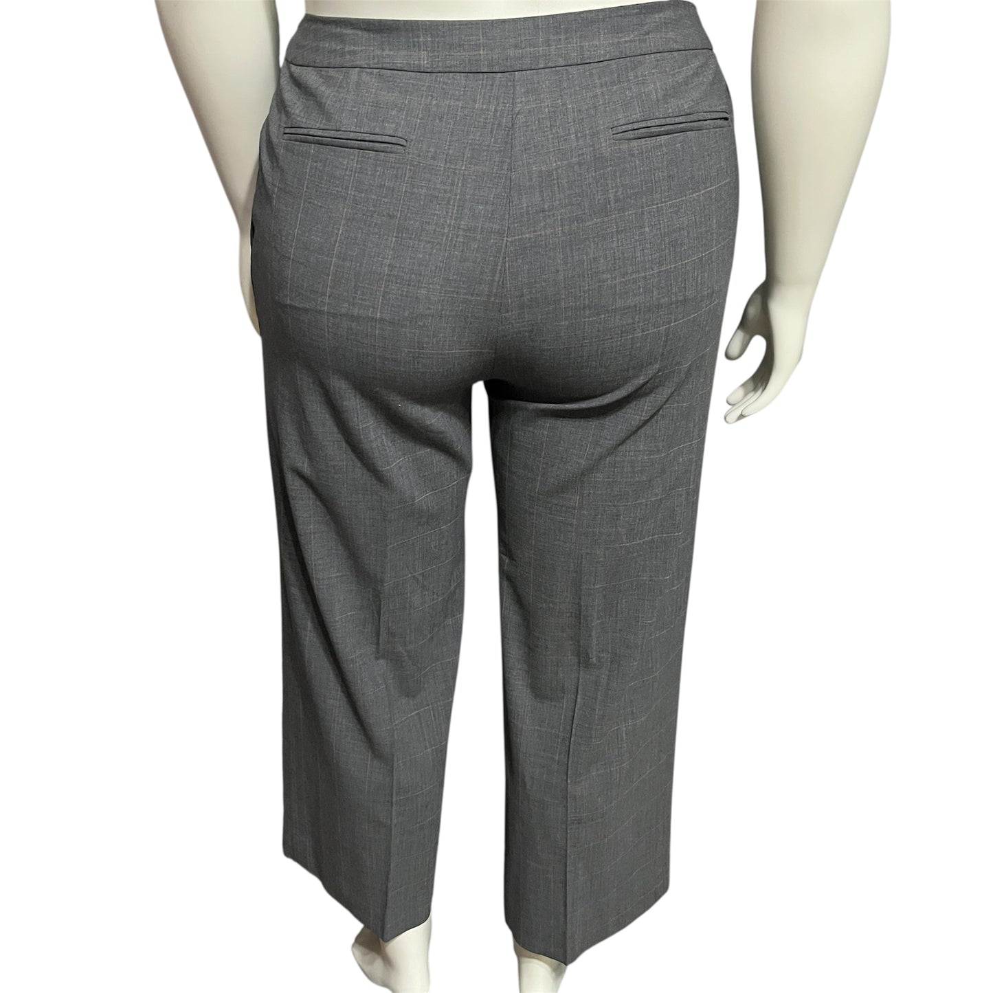 Linda Allard Ellen Tracy Gray Wool Orange Windowpane Print Pants Sz-14