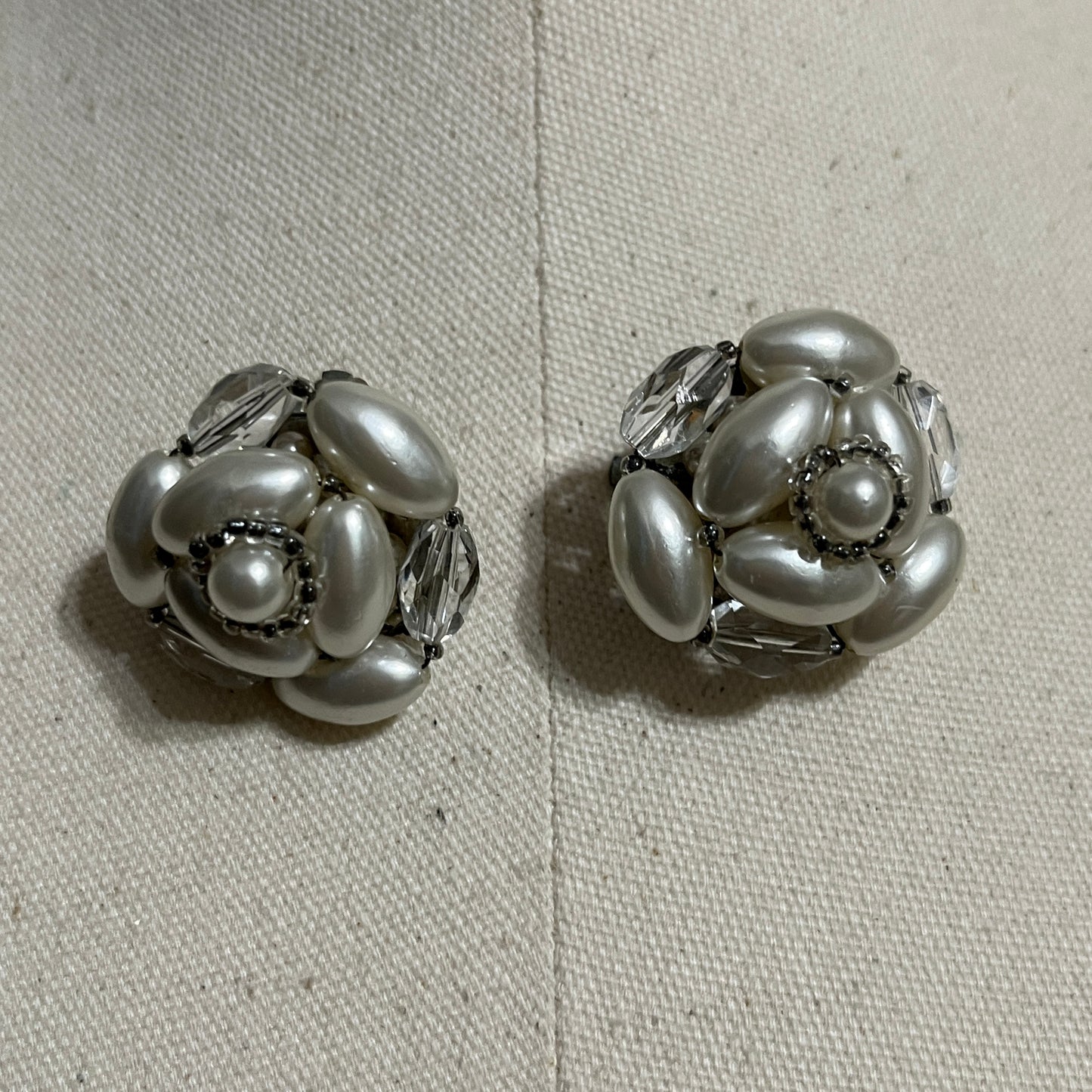 Vintage Made In Japan Silver Costume Pearl Earrings
