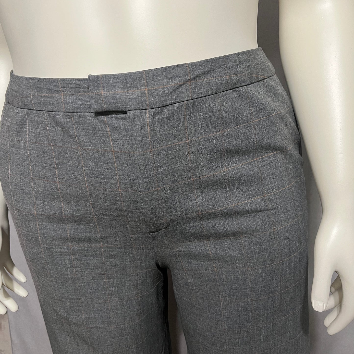 Linda Allard Ellen Tracy Gray Wool Orange Windowpane Print Pants Sz-14