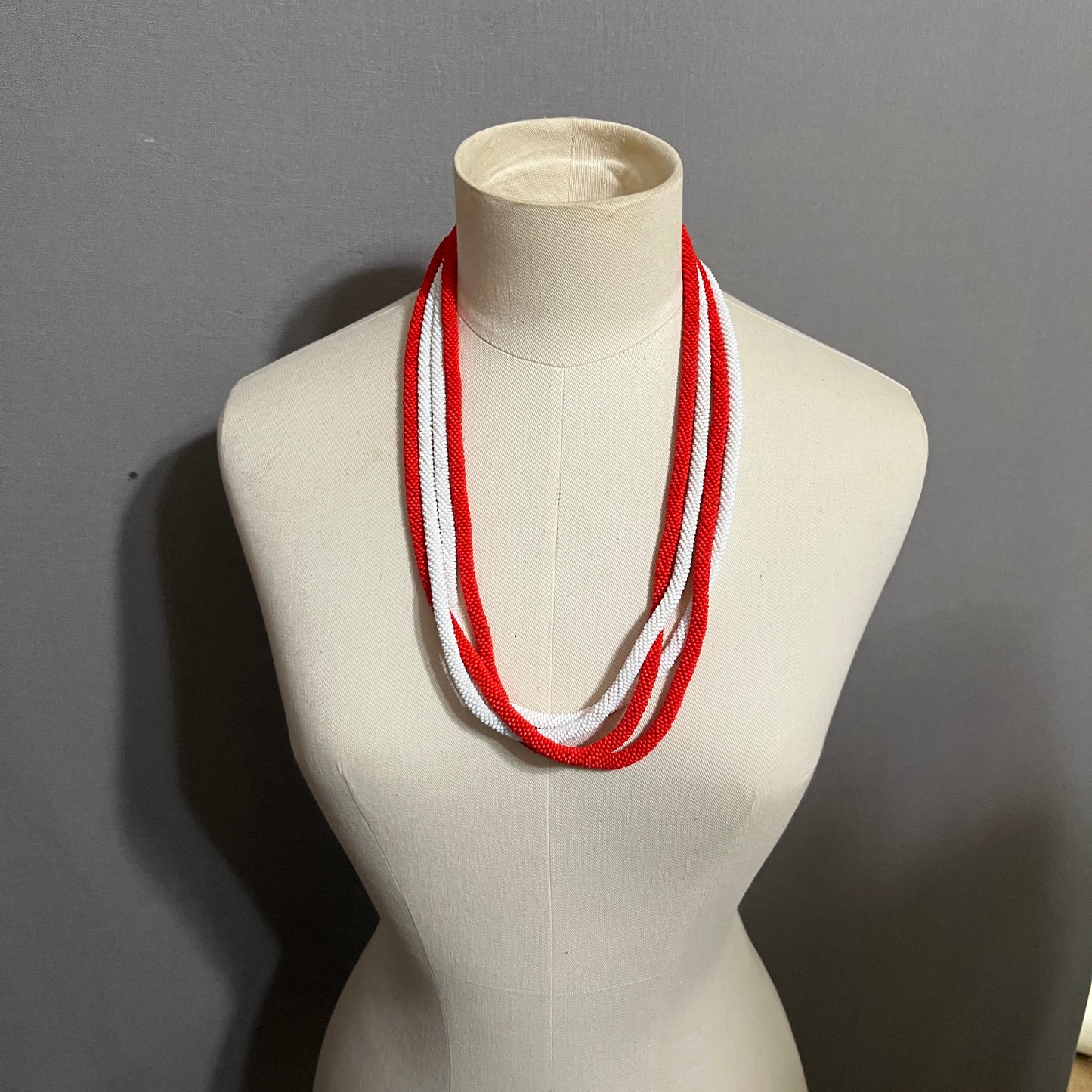 Red & White Beaded Necklace Set
