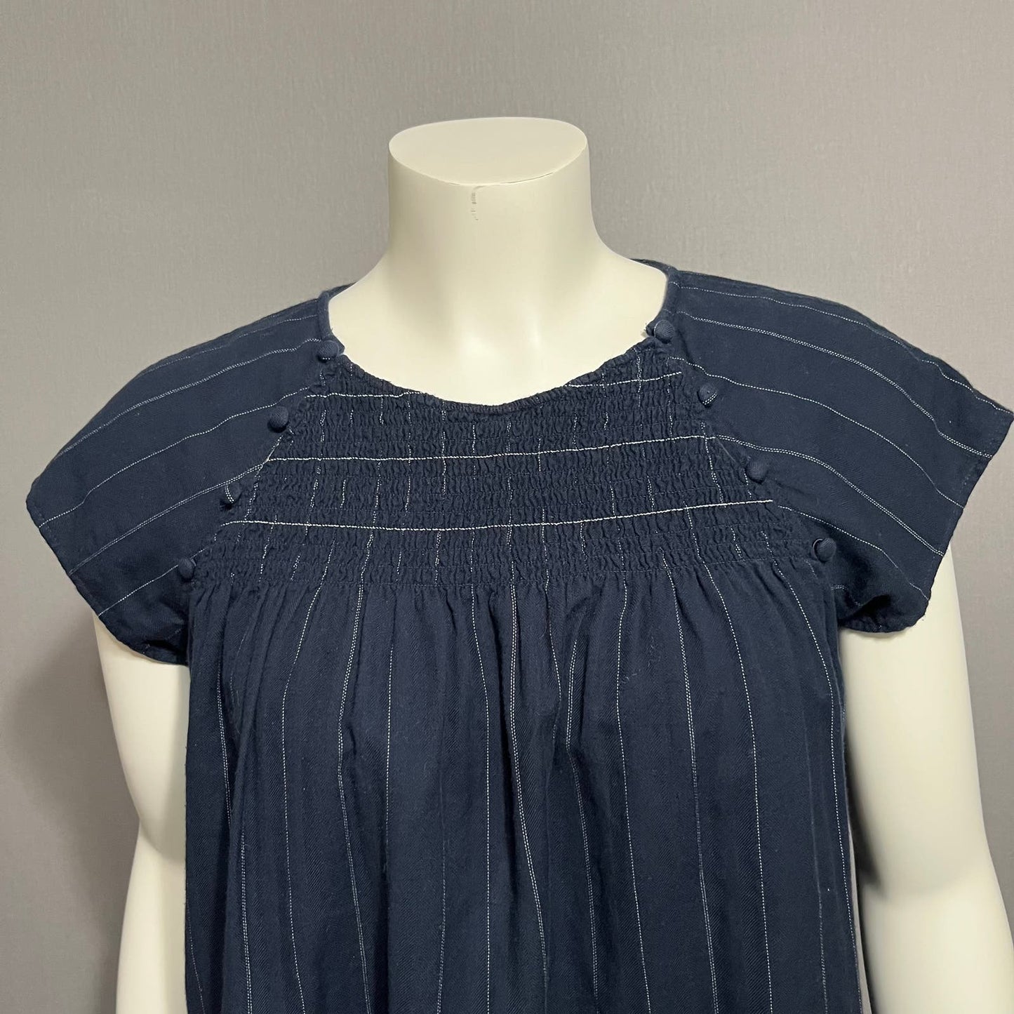 Loft 100% Cotton Navy Pleated Flare Shirt Sleeve Top Sz-Medium