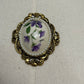 Vintage Antique Gold Porcelain Signed Floral Oval Brooch