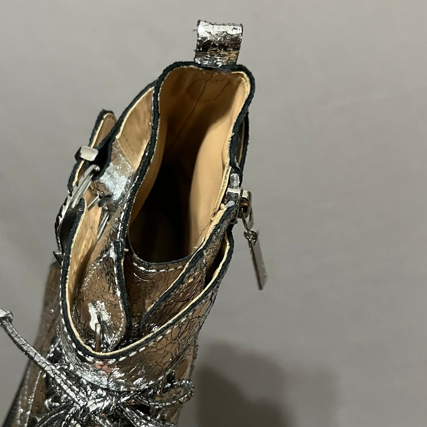 Schutz Silver Metallic Combat Ankle Boots Sz-8