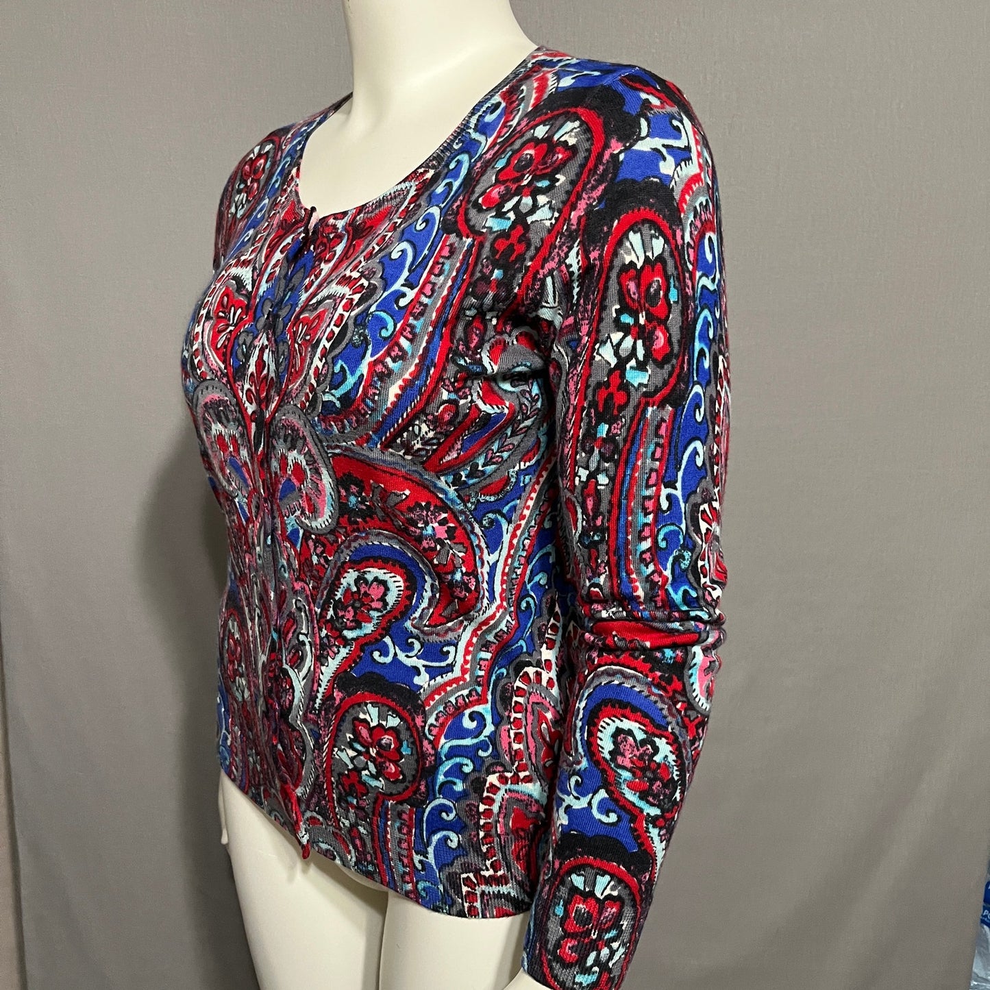 Talbots Women’s Cardigan 100% Merino Wool Paisley Print Sz-Medium