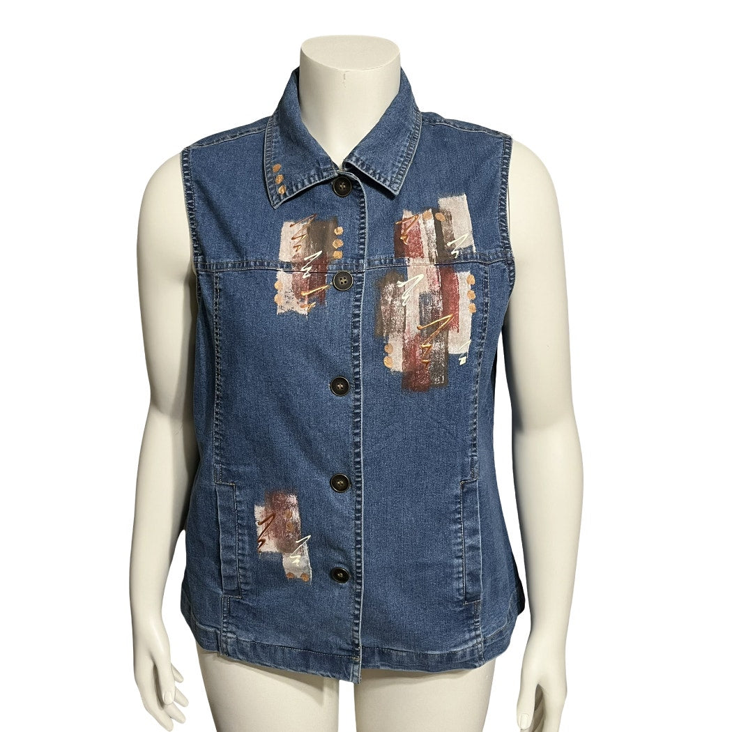 H&J Denim Cotton Painted Artsy Vest Sz-Large