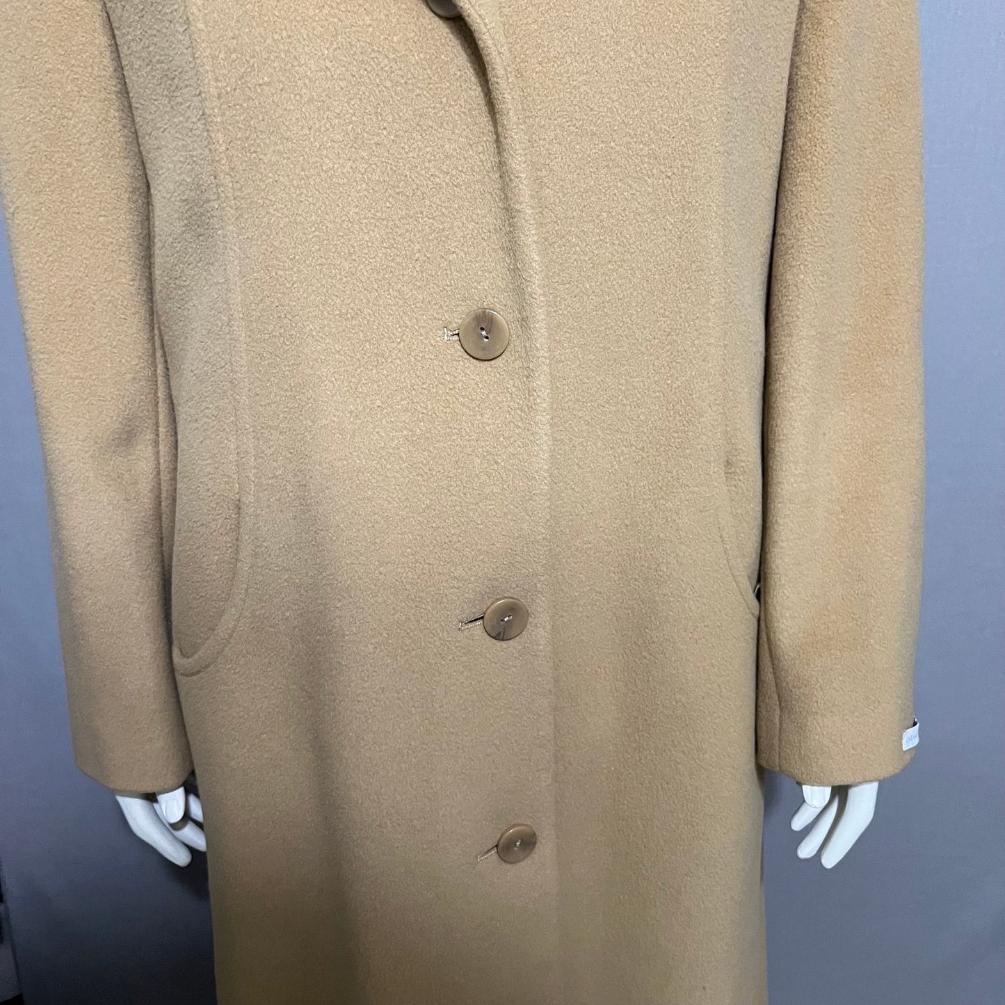 Liz Claiborne Camel Wool Cashmere Blend With Hood Longline Winter Coat Sz-12