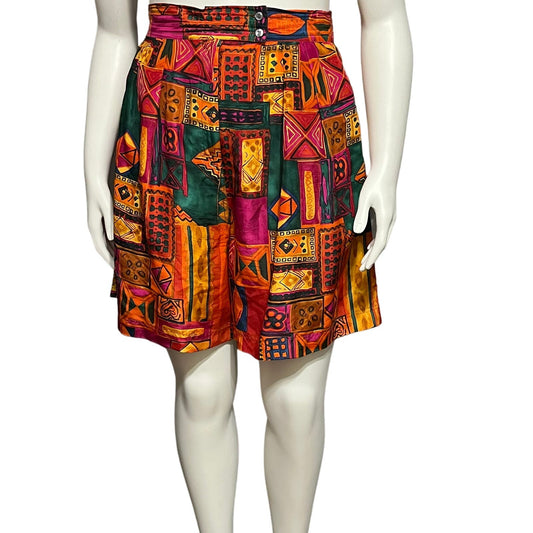 New York Studio Vintage 100% Silk High Waist Multicolored Shorts Sz-Large