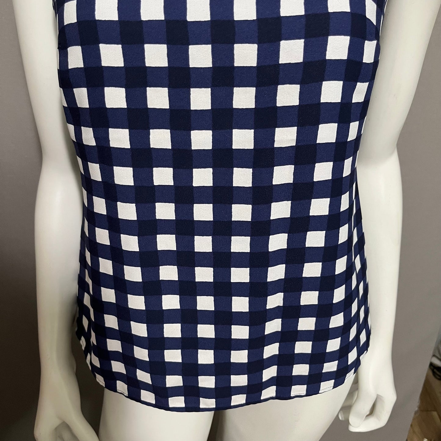 Banana Republic Checkered Print Navy White V-Neck Top