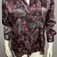 Notations Purple Satin Floral Print Long Sleeve Button Front Blouse Sz-Large