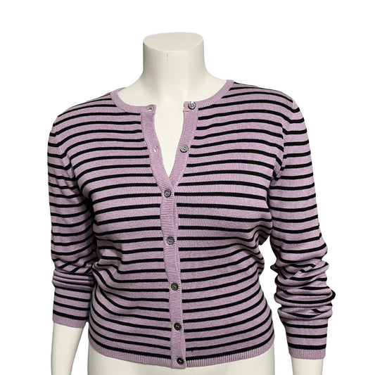 Karen Kane Lavender Striped Cotton Blend Knit Button Front Cardigan Sz-Medium