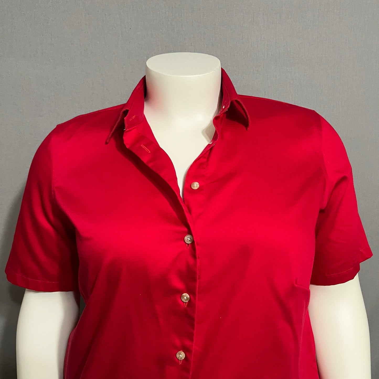 Lands End Cherry Red Cotton Womens Button Front Shirt Sz-Xl