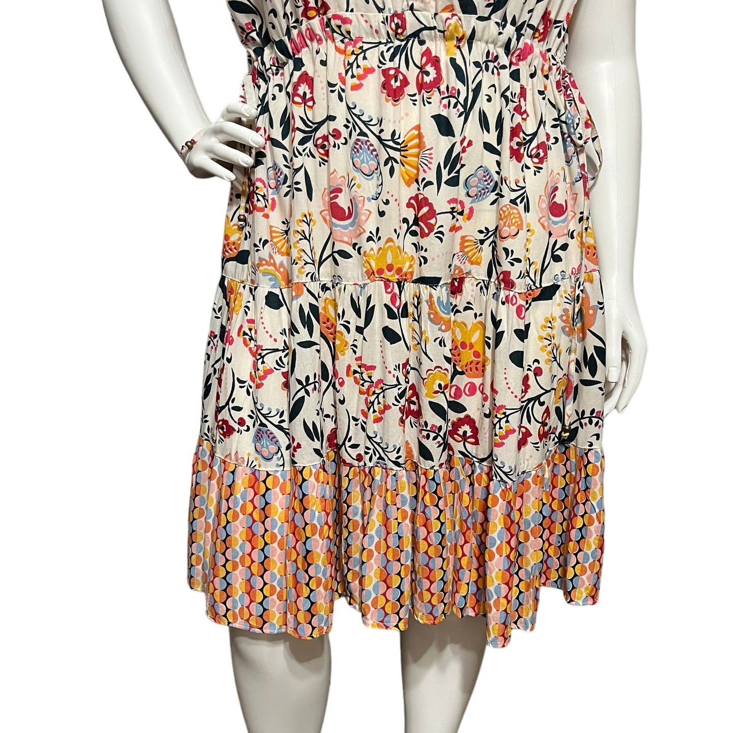 Angie 100% Rayon Floral Sleeveless Drawstring Fit & Flare Sz-2X