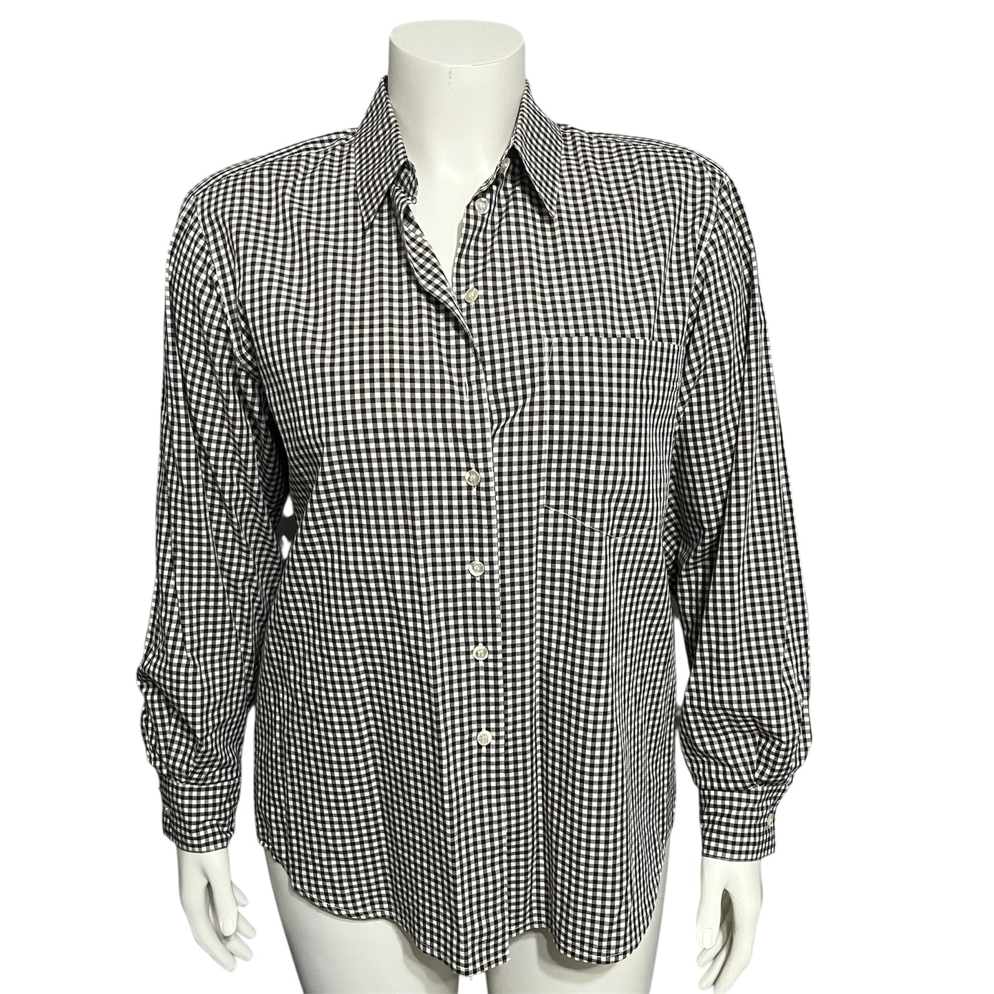 Jones New York Gingham Brown Button Front Top Sz-12