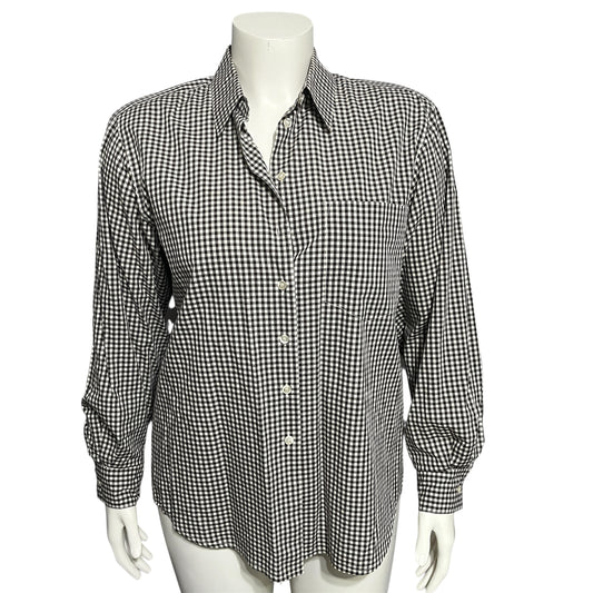 Jones New York Gingham Brown Button Front Top Sz-12